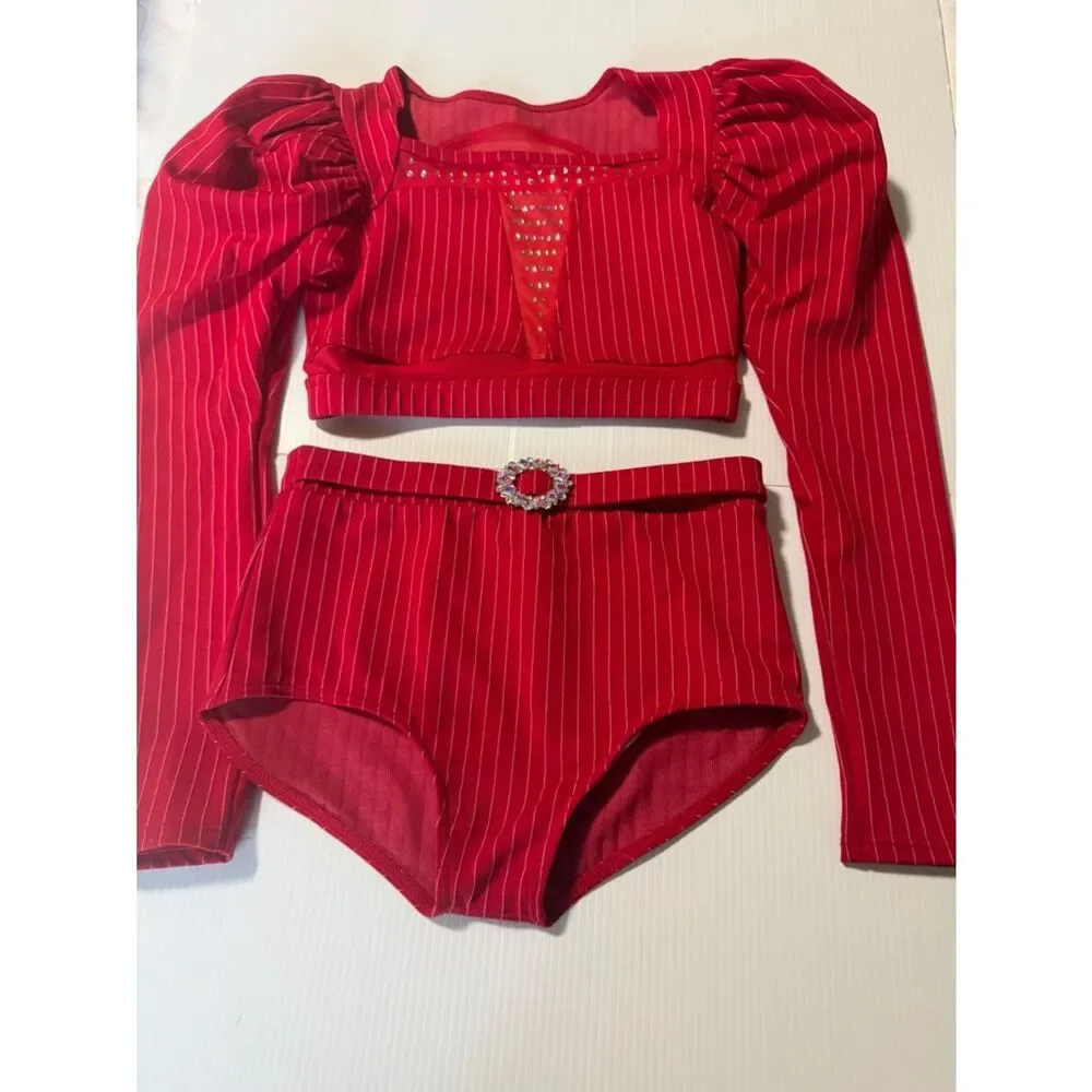 Weissman Dance Costume red pinstripe menswear tux suit Spotlight 16760 LC child